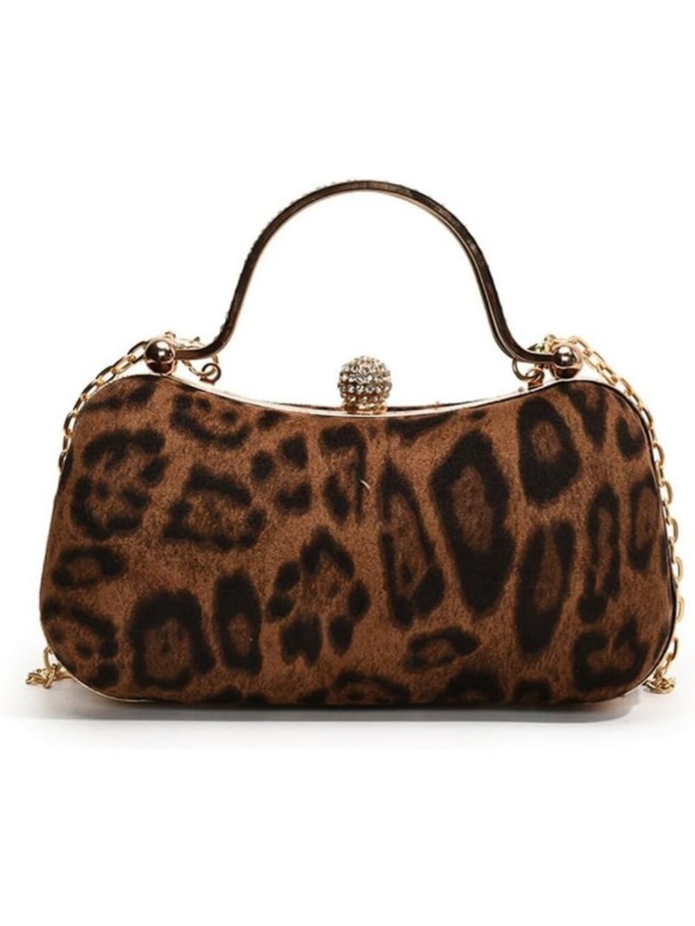 Vintage Leopard Print Evening Handbag with Chain Handle - Chic Cheetah Clutch